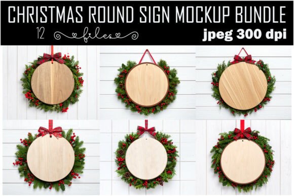 12 Christmas Round Sign Mockup Bundle for Crafts