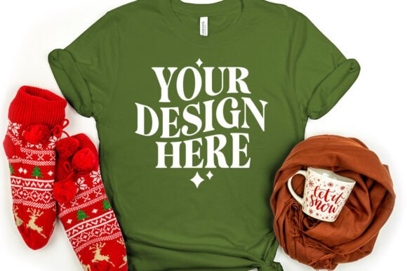 Christmas Bella Canvas 3001 Mockup Olive