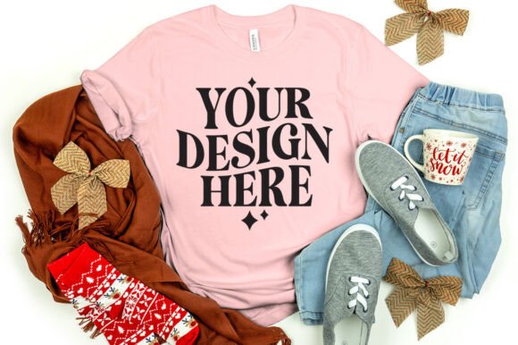 Christmas Bella Canvas 3001 Mockup Pink