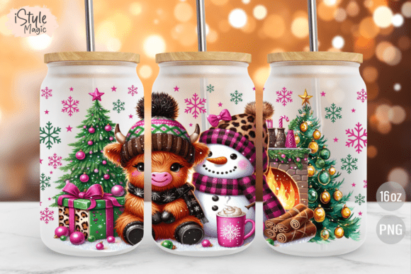 Christmas Cow Snowman 16 Oz Glass Wrap for Crafts and Branding