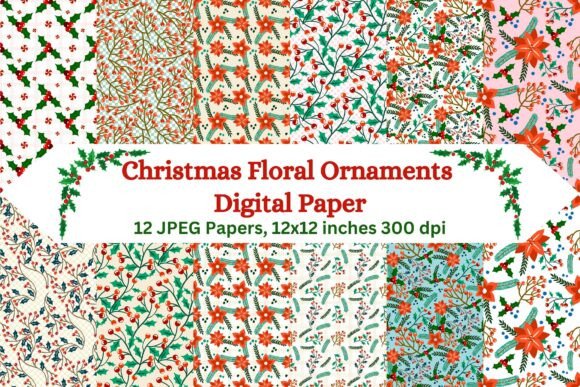 Christmas Floral Ornaments Digital Paper: A Festive Pattern for Branding