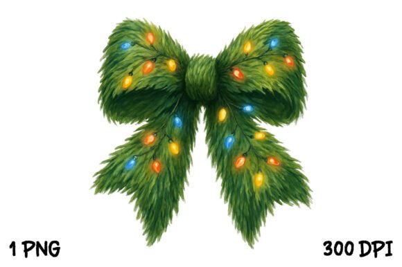 Christmas Lights Bow Png for T-Shirt Designs and Branding