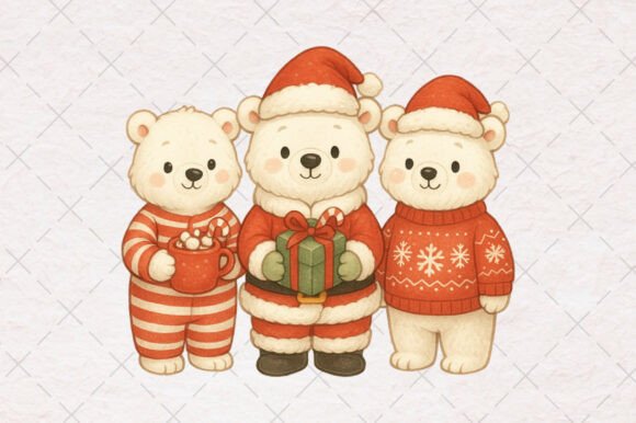 Cute Christmas Bear Holiday Clipart for T-Shirt Designs
