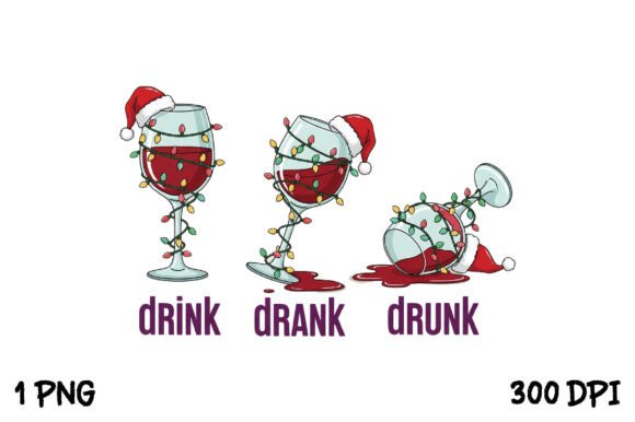 Drunk Funny Wine Christmas PNG for T-Shirt Designs