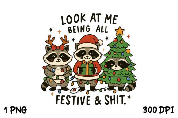 Funny Christmas Sarcastic Raccoon Png for T-Shirt Designs and Blog Graphics
