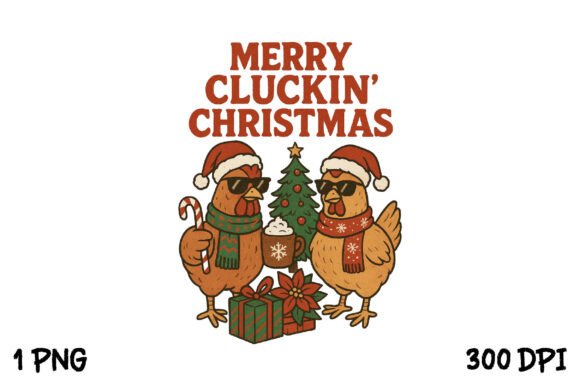 Merry Cluckin Christmas Chicken PNG and T-Shirt Designs