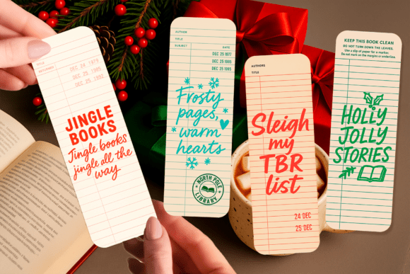 Retro Christmas Library Bookmark PNG for Crafts