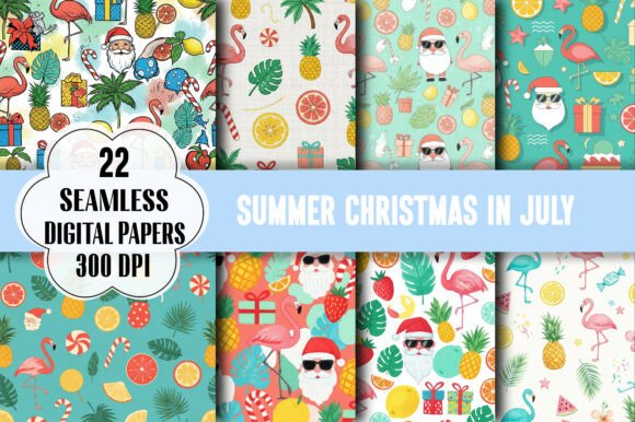 Summer Christmas in July Digital Pattern: A Vibrant Graphic Design Asset for Branding