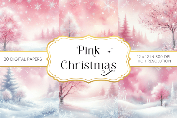 Watercolor Pink Christmas Backgrounds for Editorial Design
